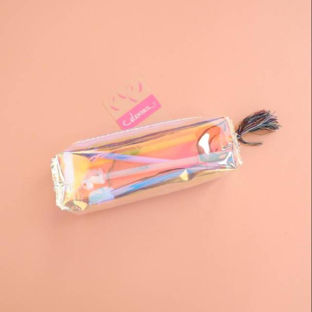 

Iridescent pencil case transparent hologram