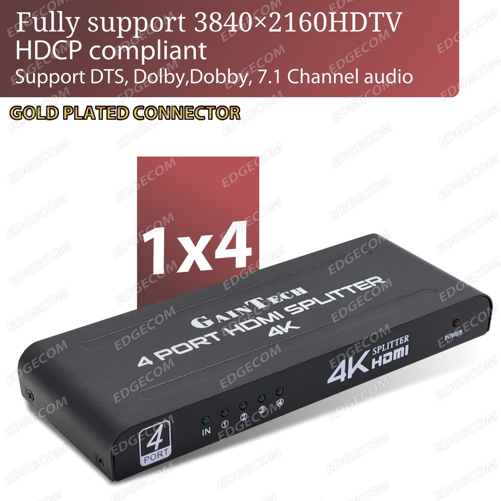 GAINTECH HDMI Splitter 4 port support 4K 1 Input to 4 Output HDMI 1.4