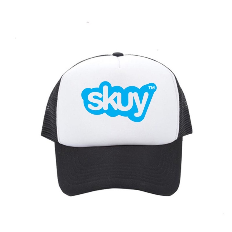 CUSTOM Topi Trucker Custom SKUY Hitam Putih