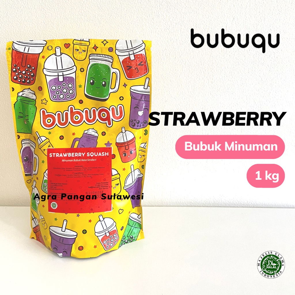 

Bubuk Minuman STRAWBERRY SQUASH 1kg Bubuqu Powder Drink Rasa Buah Stroberi