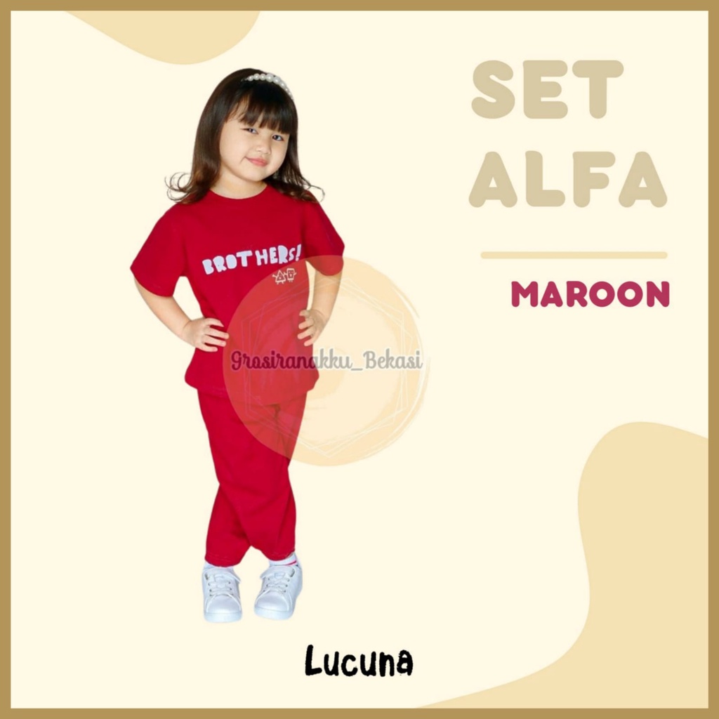 Setelan Anak Unisex Lucuna Alfa Warna Maroon Size 1-5Tahun