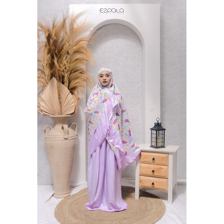 Ezpata Mukena Jumbo Wanita Dewasa Muslim Muslimah Warna Warni Cerah Rukuh Motif Floral Bunga Daun Bahan Rayon Bali Tidak Panas