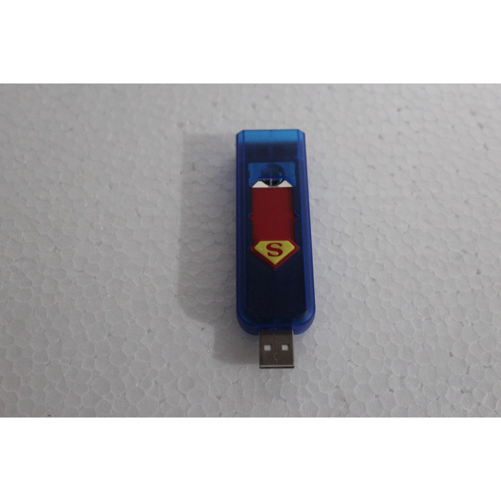 USB Rechargeable Lighter korek api elektrik USB S SUPERMAN biru merah bisa cas dari power bank dll