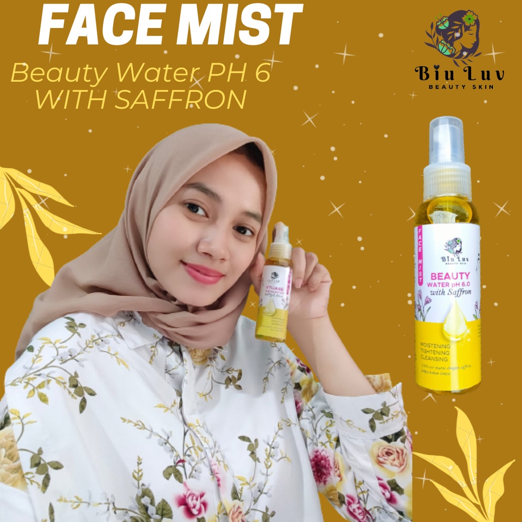 FACE MIST BEAUTY WATER PH 6 WITH SAFFRON BY BIU LUV 100 ML FACEMIST TONER BIULUV BRIGHTENING AND ACN