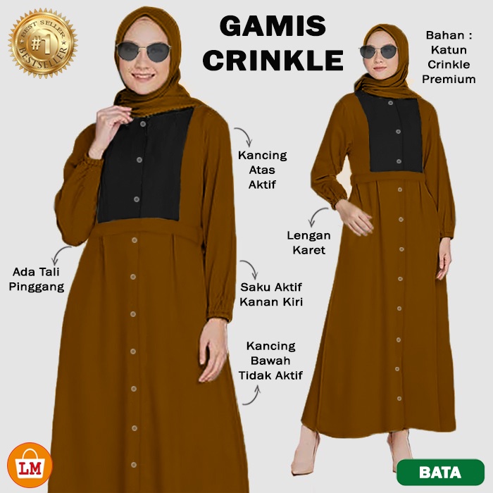 Baju Dress Wanita Muslim GAMIS CRINKLE Katun JUMBO All Size Fit To XL TERMURAH TERLARIS LMS 28783