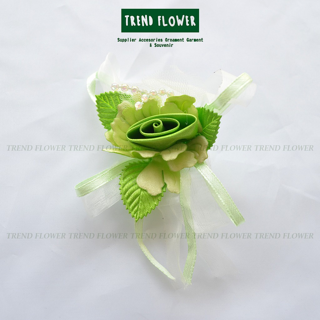 BUNGA KAIN DAUN GREEN MANIK KECIL aksesoris Hiasan seserahan hampers souvenir pernikahan parcel mura