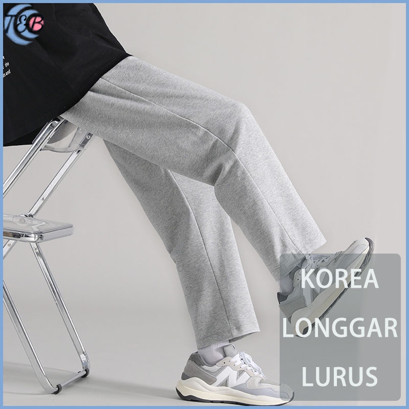 Celana longgar pria celana panjang korea pria abu-abu celana jogger celana olahraga cowok jumbo celana lurus pria