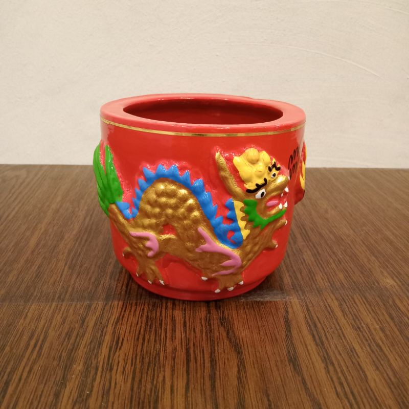 Hiolo Tempat Dupa Merah Motif Naga (timbul)