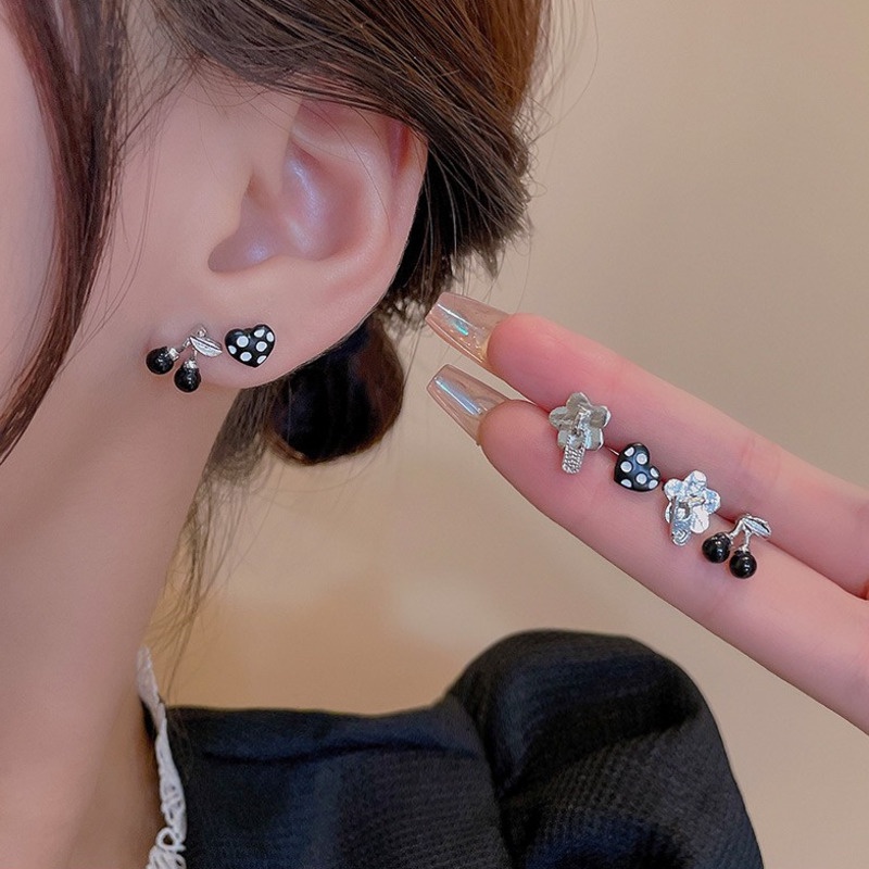 Set Anting Bentuk Bunga Cherry Geometris Gaya Harajuku Untuk Aksesoris