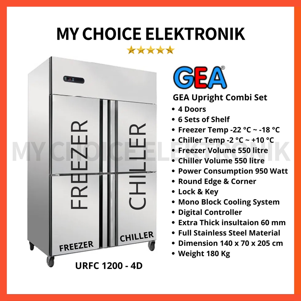 GEA S/S Upright Freezer Chiller URFC-1200-4D Combi Stainless Steel