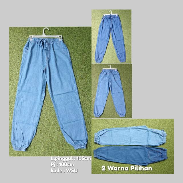 CELANA JOGER JEANS CEWEK PINGGANG KARET FULL+TALI BAWAH KARET WASHING PREMIUM