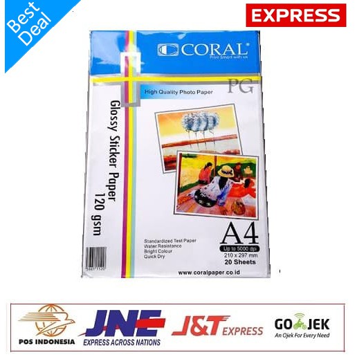 

Coral Glossy Sticker Paper 120 Gsm 20 Sheet