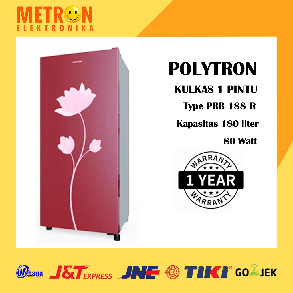 POLYTRON PRB 188 R RED METAL KULKAS 1 PINTU 180 LT LITER PRB188