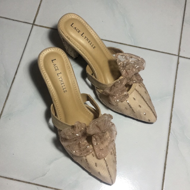 Lace Lynelle Acha chunky heels rose gold (Preloved)