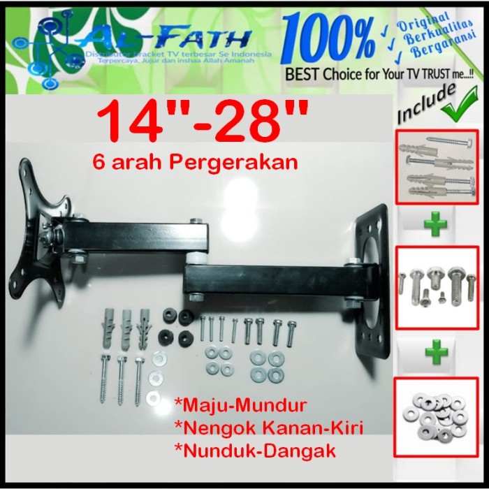 Bracket Tv 14 Monitor Lengan 14&quot; s/d 28&quot; 6 arah Fleksible AEI.SWK1-007