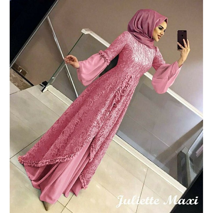 3 UKURAN L XL XXL MAXY JULIETTE BRUKAT PAKAIAN WANITA DRESS GAMIS MAXI EDHM