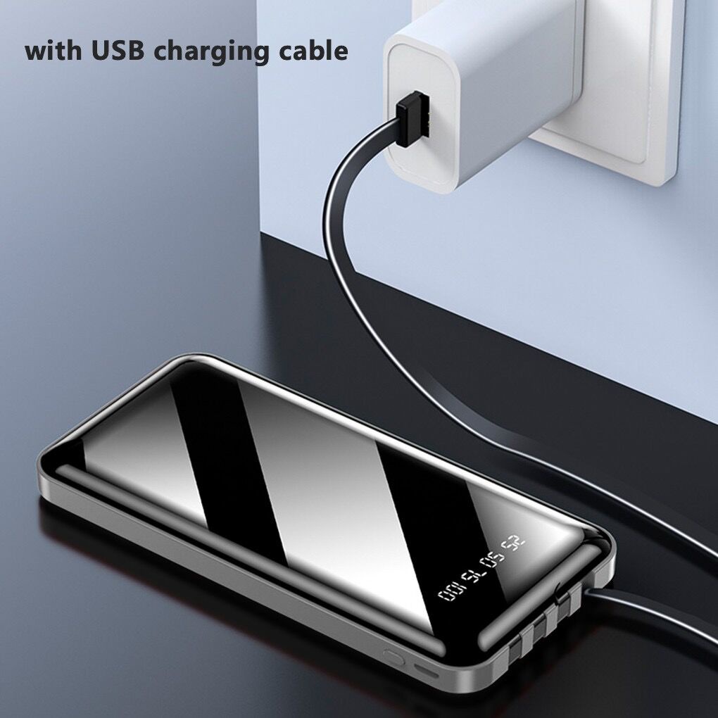 Powerbank 20000 mAh 4 Cables Fast Charging Full Capacity Mini Dual USB Portable Digital Display LED