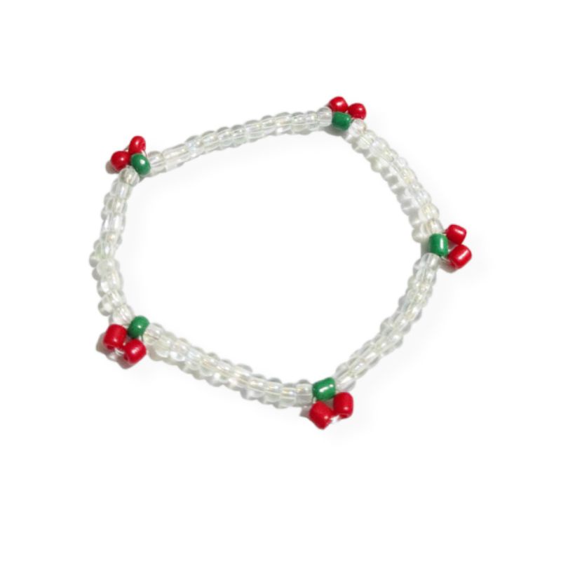 Gelang Cherry Beads Bohemian Bracelet Mote Buah Cherry Elastis Boho Style