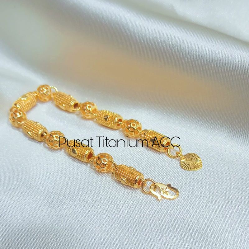 GELANG BAMBU TABUNG UKIR BOLA+CINCIN PERHIASAN LOGAM KOREA ANTI KARAT & ANTI LUNTUR 316-2