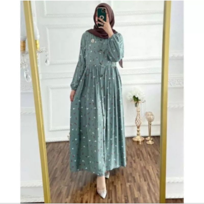 MIDI DRESS MOTIF BUNGA KECIL RAYON VISCOSE PREMIUM