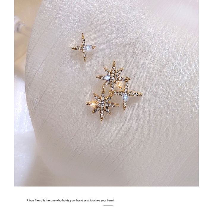 Anting stud Desain Bintang Hutan Asimetris Bahan 925 Silver Gaya Korea