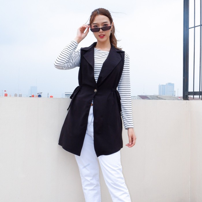 Vest Wanita Katun Murah Fashion Muslim Panjang Ceruty Blazer Crop Halus K3N9 Tanpa Lengan Kardigan K