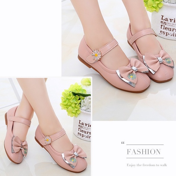 2023 NEW Kulit Sepatu Pesta Anak Mutiara Diamond Sepatu Kupu -kupu Anak Perempuan