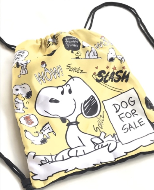 Tas ransel anak sekolah serut / sling bag / string bag / sport bag tk - sd - smp snoopy kuning