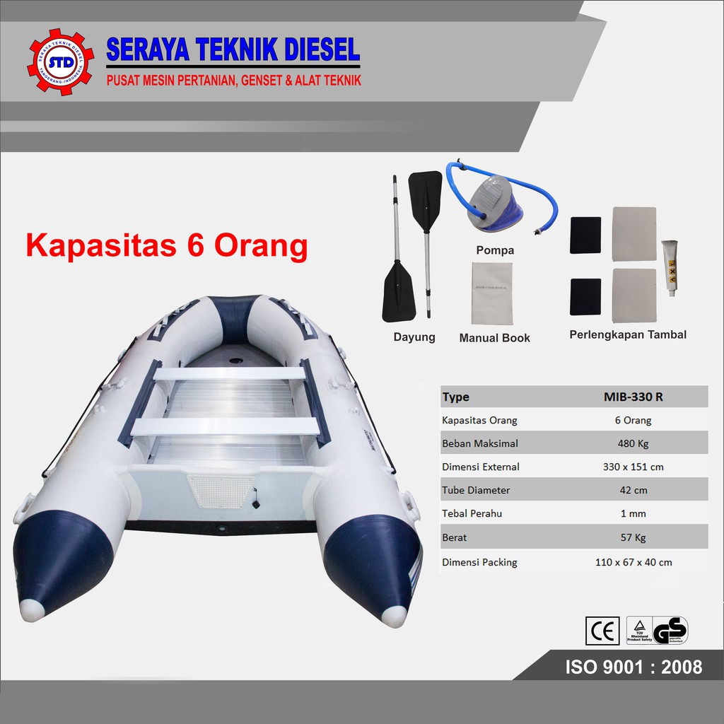PERAHU KARET 6 ORANG DIMENSI 3 x 1.5 M BAHAN PVC LANTAI ALMUNIUM