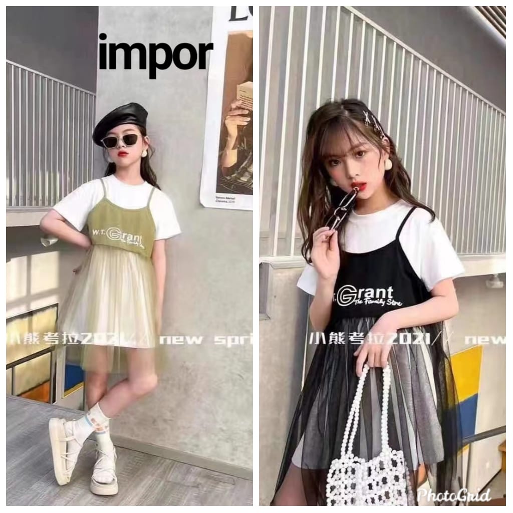 Dress Tile Import Anak Perempuan 2in 1 | Dres  Tunik Impor Terbaru