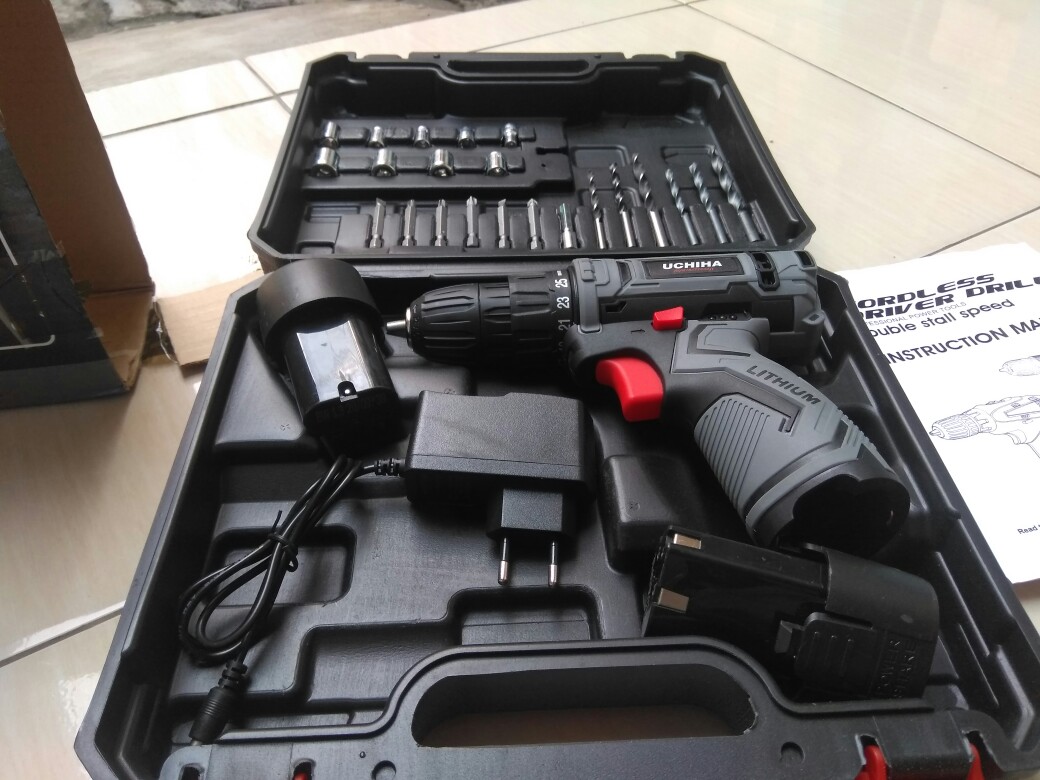 Mesin Bor Baterai Kayu Besi Obeng Elektrik Uchiha Japan Cordless Drill