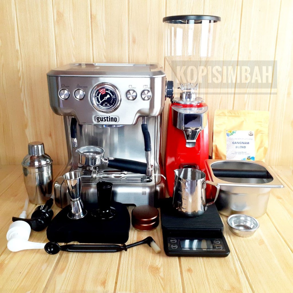 Paket Mesin Espresso GUSTINO GS700 Coffee Maker & Grinder Kopi Espreso N500 Automatic Timer
