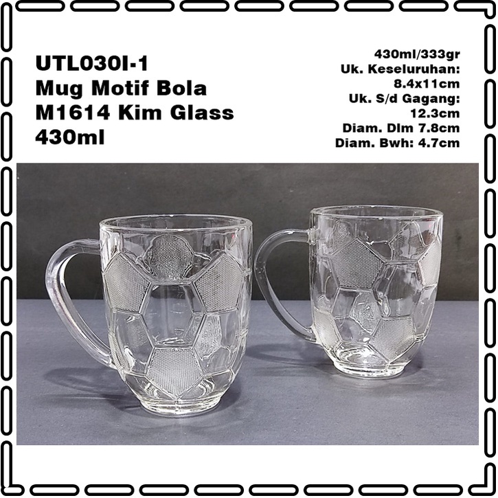 [1pcs] UTL030I-1 Mug Motif Bola M1614 Kim Glass 430ml