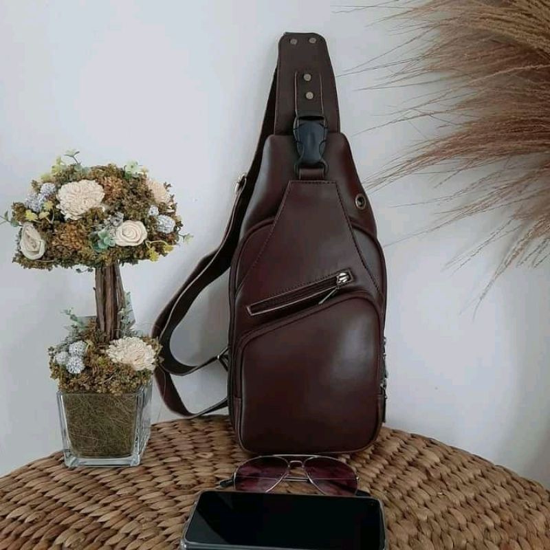 Tas Slempang Kulit Asli Pria Full Kulit Asli Sling Bag Pria Kulit Asli Tas Model Casual Tas Kulit Asli Super New