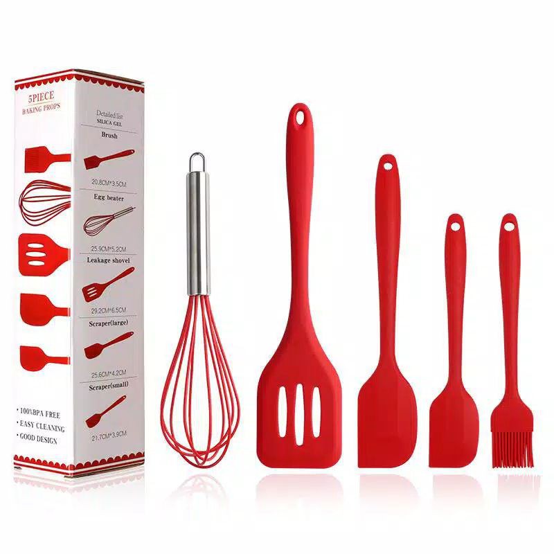 Set Alat Masak Silikon/ Spatula Silikon Tahan Panas ( Isi 5 PCS) FOOD GRADE