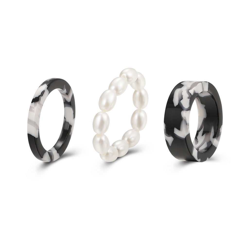 3pcs/set Pearl Resin Rings Set Elegant Ring for Women Jewelry Accessories