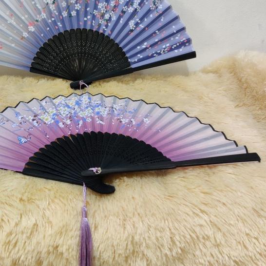 ✼ Kipas Lipat Tangan Souvenir Gaya Jepang China Tangkai Hitam ✿