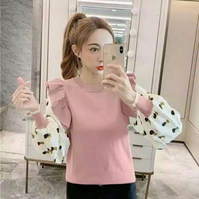 Alice Knit Baju Blouse rajut wanita import lengan balon/ Baju atasan rajut cewek blouse