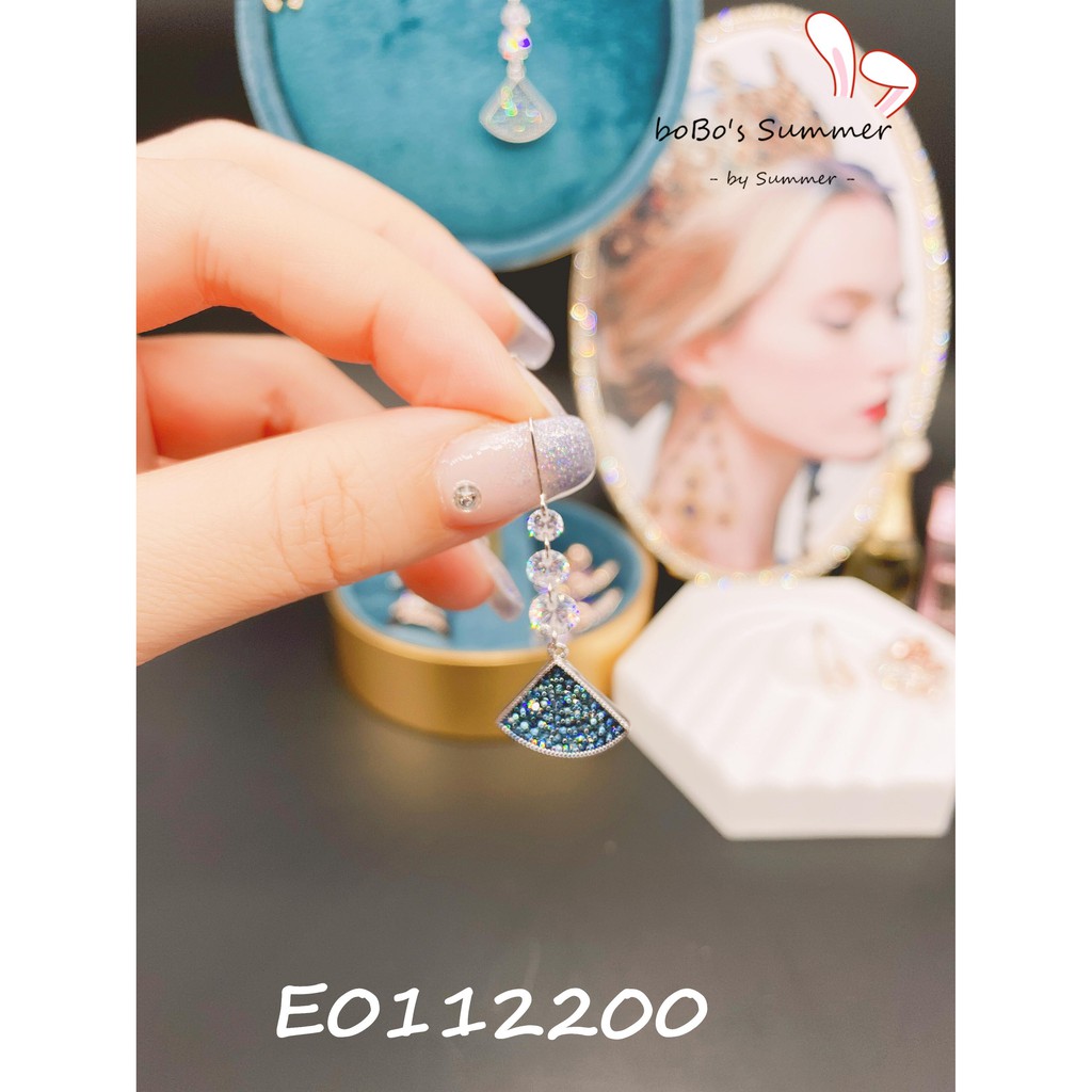 Anting Panjang Kristal Kipas Biru Tusuk Silver 925 Style Korea Aksesoris Pesta Premium