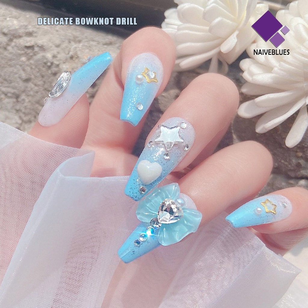 Naiveblue &gt; 10Pcs / Set Charms Charms Bentuk Hati / Pita Untuk Dekorasi Nail Art / Manicure DIY