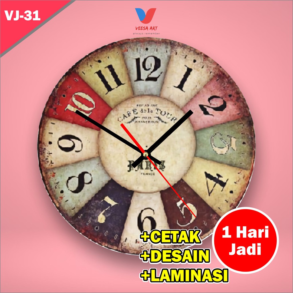 Jam dinding Tinggal Tempel Gantung custom murah vintage Classic klasik clasik unik fintage jadul kayu model nomor besar analog DIY Set Stiker Analog Bunyi Aesthetic Estetik cantik yg Keren Bagus Ukuran Diameter 30cm 40cm Besar Kamar Tidur Cowok kantor