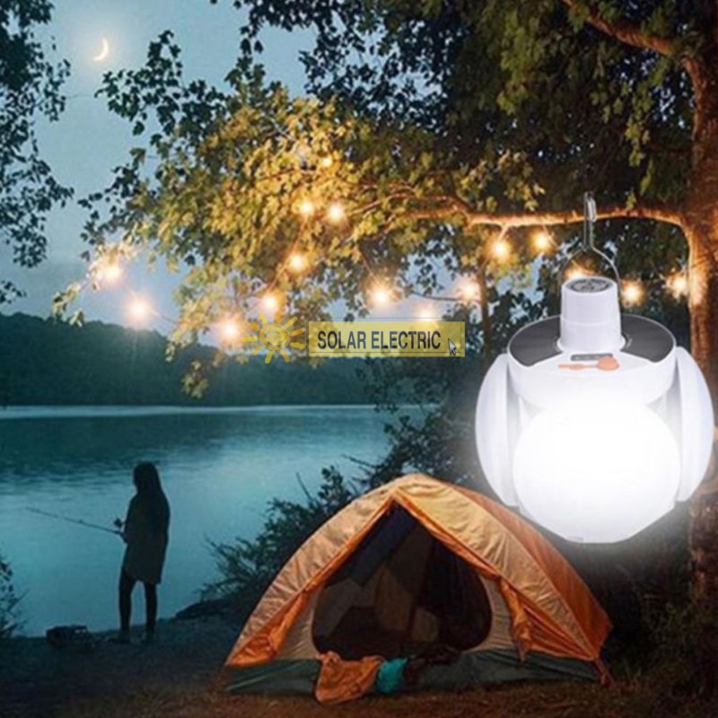 Lampu LED Gantung Tenaga Matahari Surya Solar Panel Portable Lantern Camping Bola 4 Arah Outdoor Waterproof