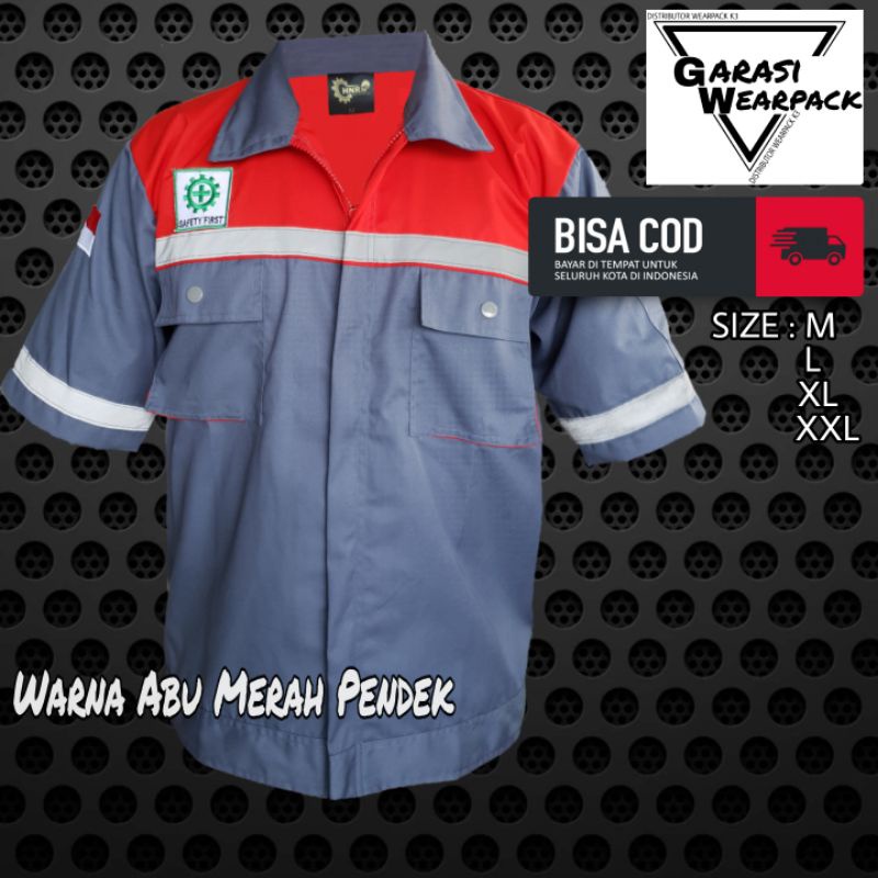 Kemeja Wearpack  Safety Lengan pendek/ Warna Abu merah/ original 100% realpict/ APD K3