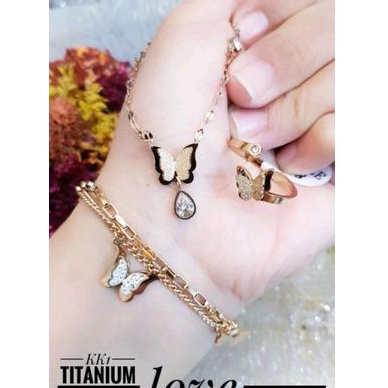 Titanium Set Perhiasan Wanita Kupu Rosegold 1510c