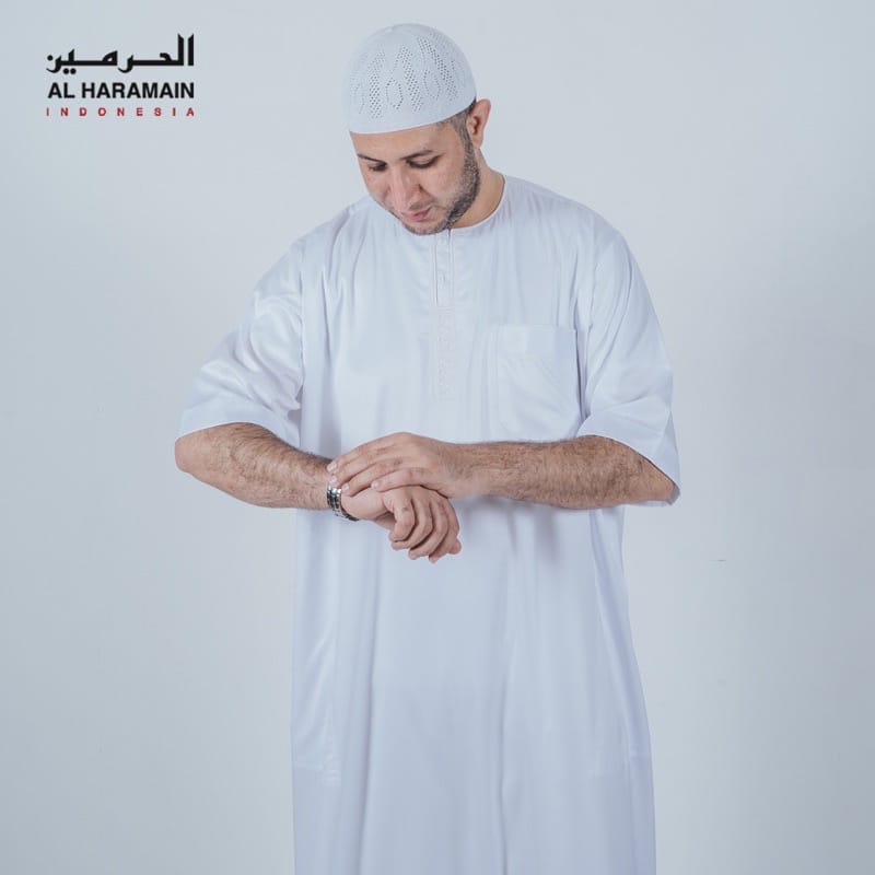Jubah Dewasa Lengan Pendek Bordir Busana Muslim Pria Jubah 13A Haramain