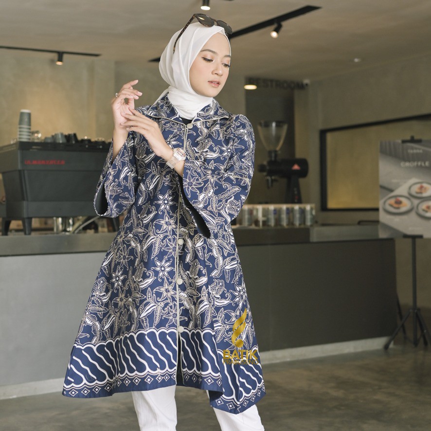 BAJU BATIK Prabuseno - Teratai Tunik Batik Wanita Lengan Panjang ORIGINAL