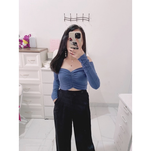 Rose sabrina Lengan panjang | croptop sabrina wanita lengan panjang | croptop sexy sabrina wanita | croptop korean fashion import | aquarius boutique89 grosir