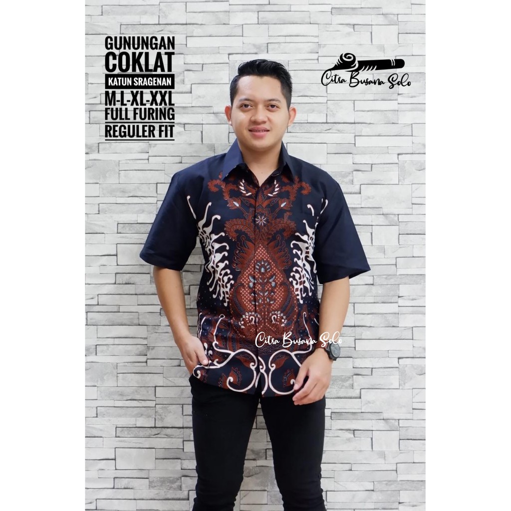 GUNUNGAN COKLAT Kemeja Batik Pria Full Furing Bahan Katun Sragenan