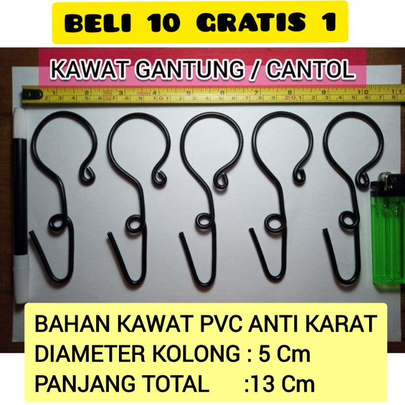 Gantungan Kawat Pvc Panjang13Cm/Tebal 3,5mm Beli 10pcs+Gratis 1pcs Kait Cantolan Pot Pakis Pinus Med