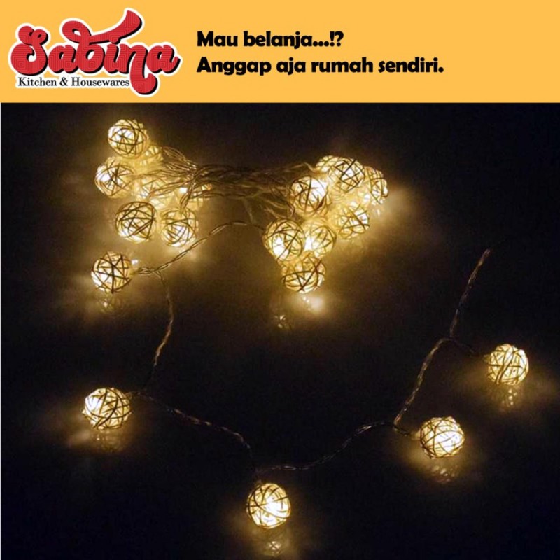 Lampu Hias Dekorasi Kamar Rumah Bola Rotan String Fairy 10 LED